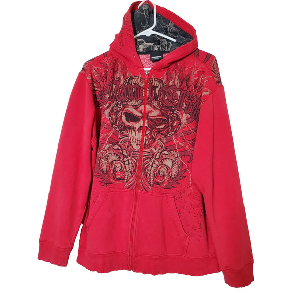Vintage MMA Elite Full Zip Hoodie Sweatshirt Large Skull Snake Red UFC Y2k - Picture 1 of 11